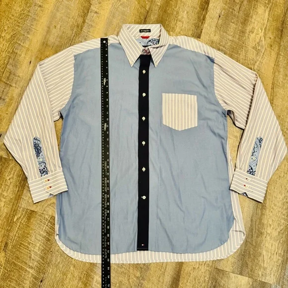 Tommy Hilfiger Patchwork Button Down Shirt XL 80s 2 Ply Fabric Striped Paisley - Picture 9 of 16